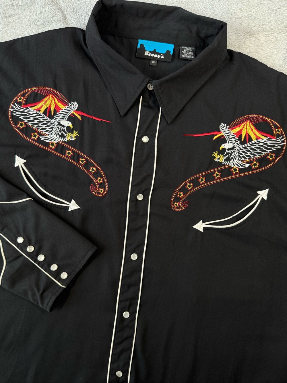 Benny’s Men’s 3XL Black Embroidered Eagle Western Pearl Snap Shirt